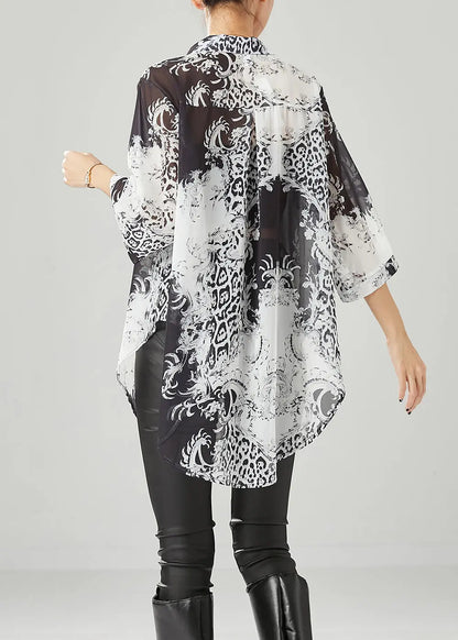 Plus Size Black White Print Oversized Chiffon Blouses Half Sleeve Ada Fashion