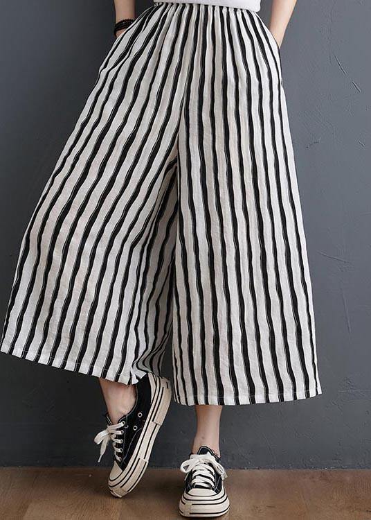 Plus Size Black White Striped Wide Leg Pants - fabuloryshop