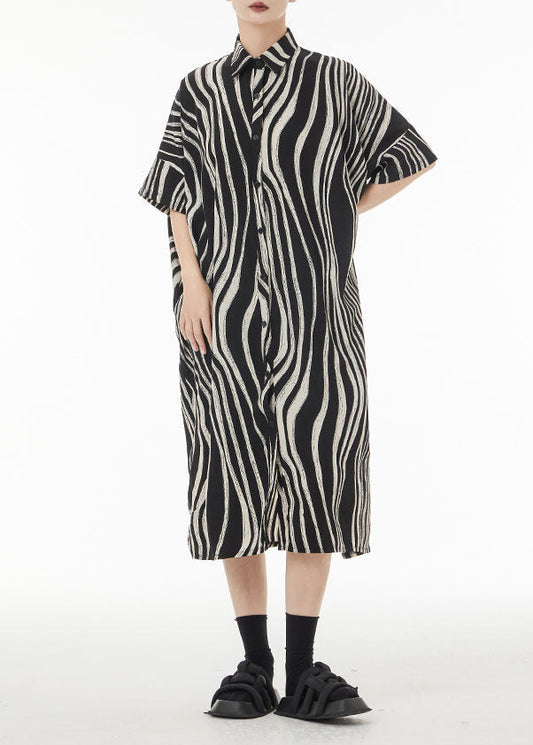 Plus Size Black Zebra Pattern Oversized Cotton Shirt Dress Summer TS1037 - fabuloryshop