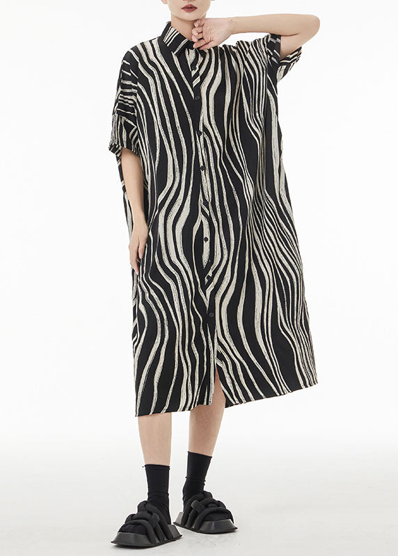 Plus Size Black Zebra Pattern Oversized Cotton Shirt Dress Summer TS1037 - fabuloryshop