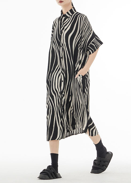 Plus Size Black Zebra Pattern Oversized Cotton Shirt Dress Summer TS1037 - fabuloryshop