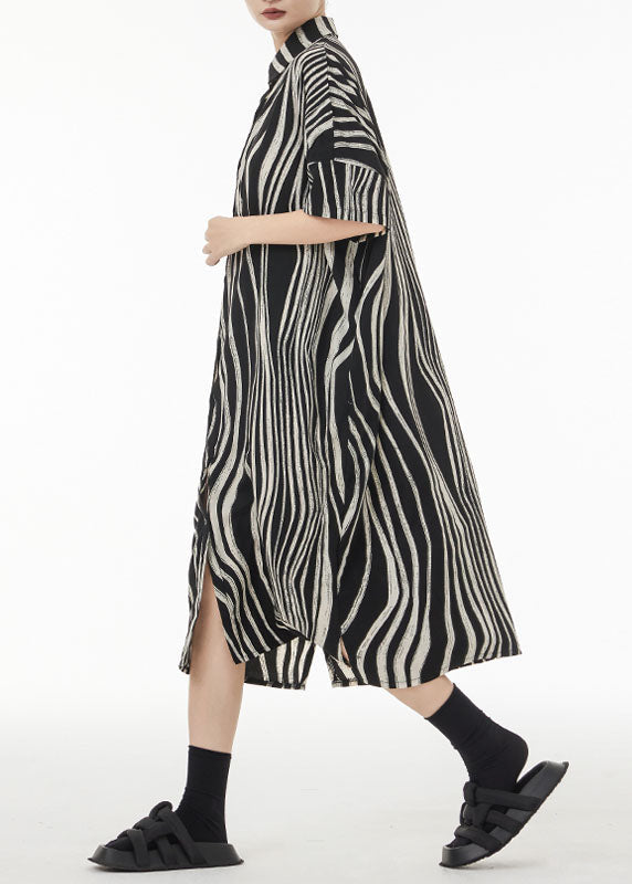 Plus Size Black Zebra Pattern Oversized Cotton Shirt Dress Summer TS1037