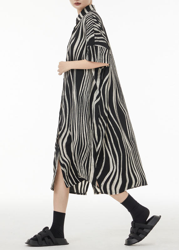 Plus Size Black Zebra Pattern Oversized Cotton Shirt Dress Summer TS1037 - fabuloryshop