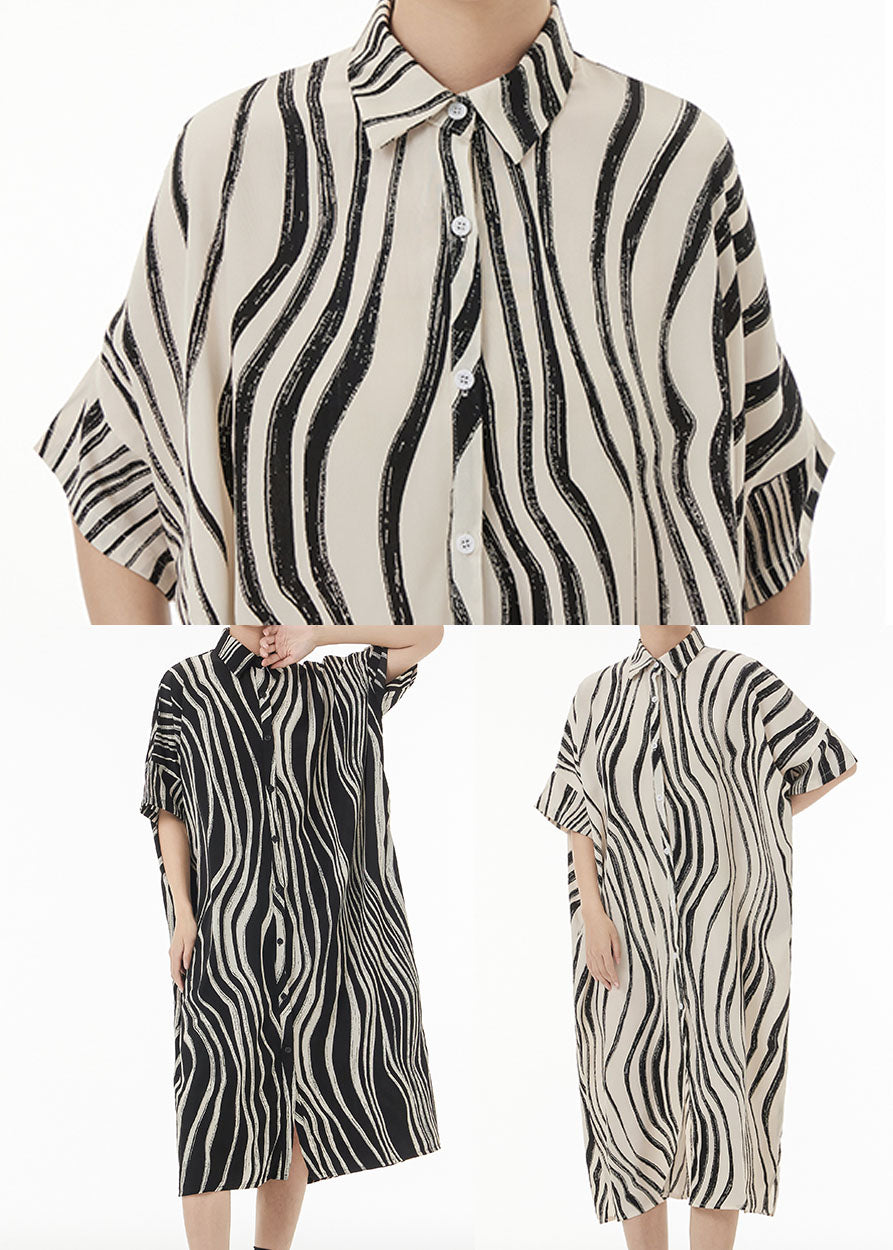 Plus Size Black Zebra Pattern Oversized Cotton Shirt Dress Summer TS1037 - fabuloryshop