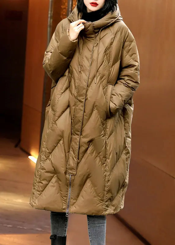 Plus Size Black Zip Up Patchwork Hooded Duck Down Coats Winter Ada Fashion