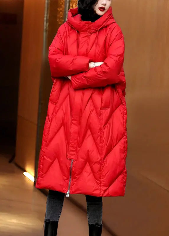 Plus Size Black Zip Up Patchwork Hooded Duck Down Coats Winter Ada Fashion