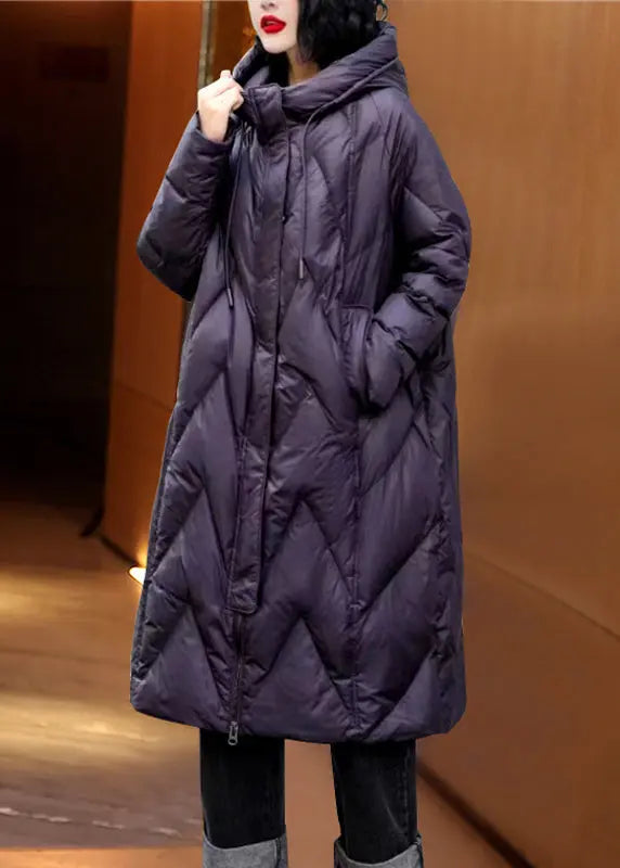 Plus Size Black Zip Up Patchwork Hooded Duck Down Coats Winter Ada Fashion