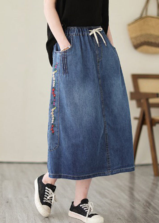 Plus Size Blue Embroideried Pockets Denim Skirts Summer LY4819 - fabuloryshop