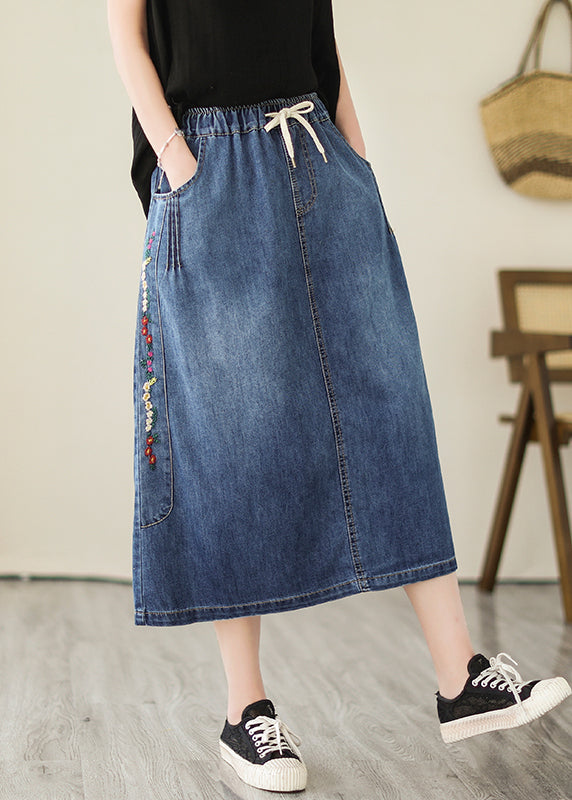 Plus Size Blue Embroideried Pockets Denim Skirts Summer LY4819 - fabuloryshop