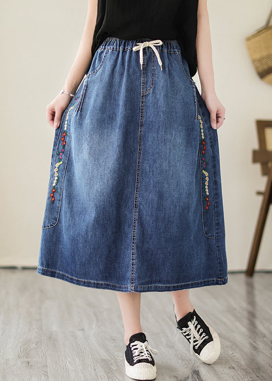 Plus Size Blue Embroideried Pockets Denim Skirts Summer LY4819 - fabuloryshop