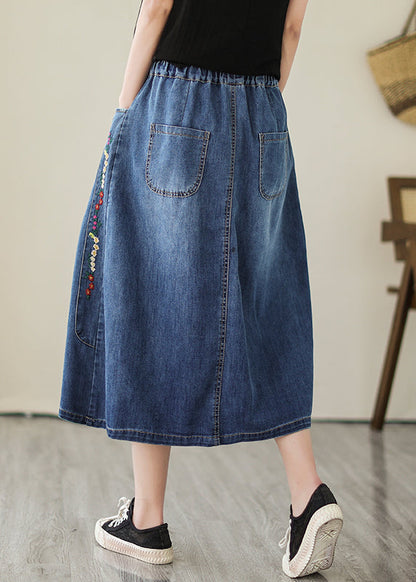 Plus Size Blue Embroideried Pockets Denim Skirts Summer LY4819 - fabuloryshop