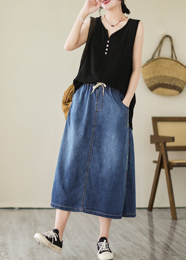 Plus Size Blue Embroideried Pockets Denim Skirts Summer LY4819 - fabuloryshop