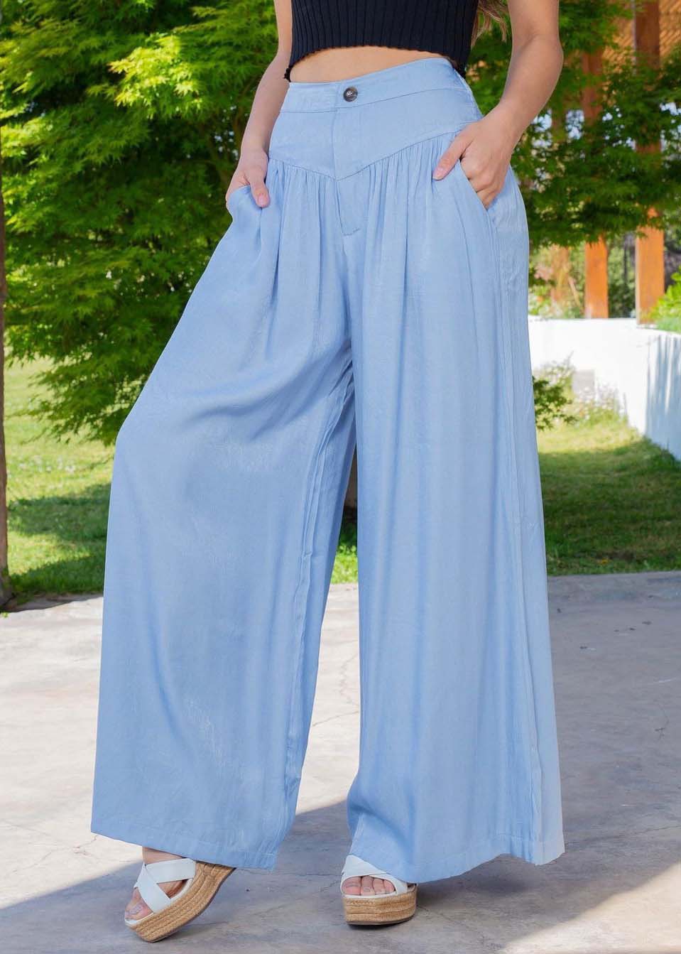 Plus Size Blue High Waist Patchwork Wrinkled Denim Wide Leg Pants Summer LY4016 - fabuloryshop