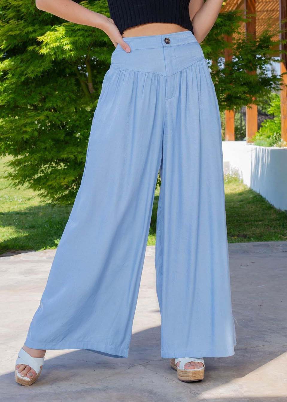 Plus Size Blue High Waist Patchwork Wrinkled Denim Wide Leg Pants Summer LY4016 - fabuloryshop