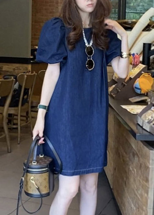 Plus Size Blue O-Neck Patchwork Cozy Mid Denim Dresses Short Sleeve LY2644 - fabuloryshop