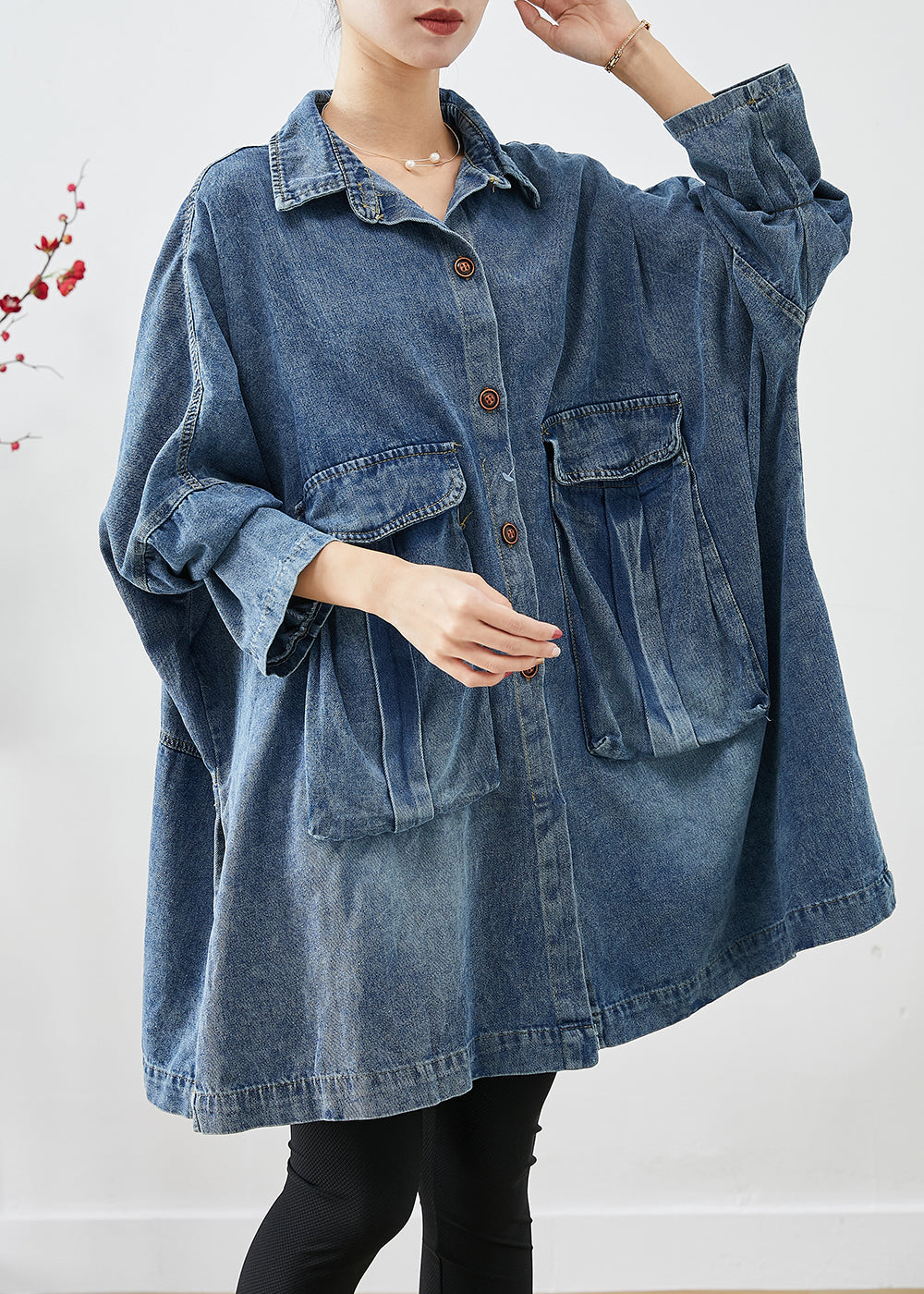 Plus Size Blue Oversized Big Pockets Denim Coats Fall Ada Fashion