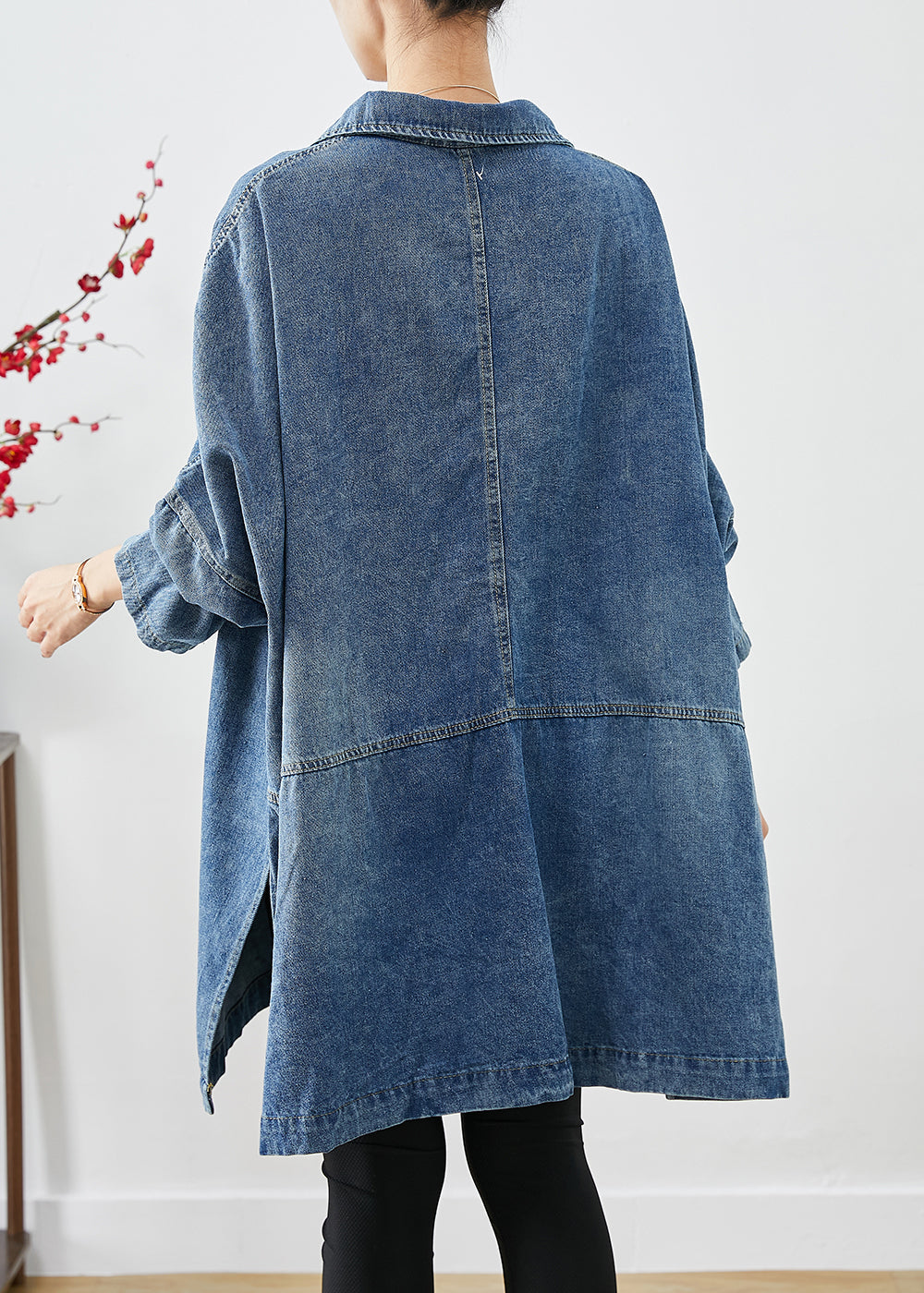 Plus Size Blue Oversized Big Pockets Denim Coats Fall Ada Fashion