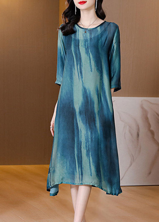 Plus Size Blue Oversized Tie Dye Silk A Line Dress Summer LC0098 - fabuloryshop