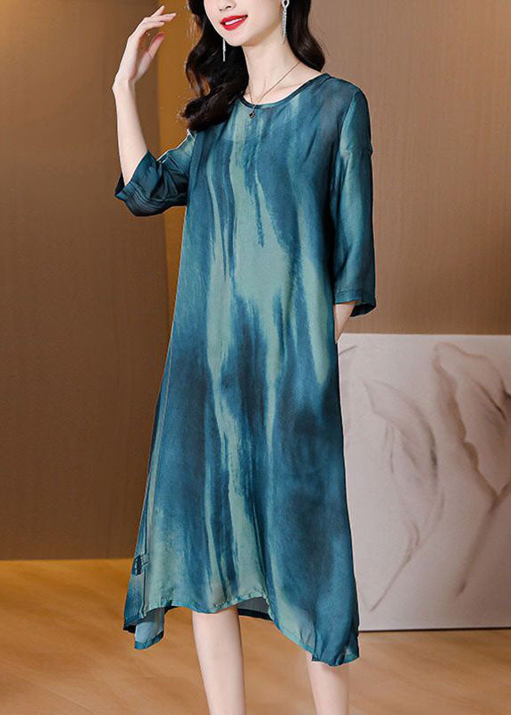 Plus Size Blue Oversized Tie Dye Silk A Line Dress Summer LC0098 - fabuloryshop