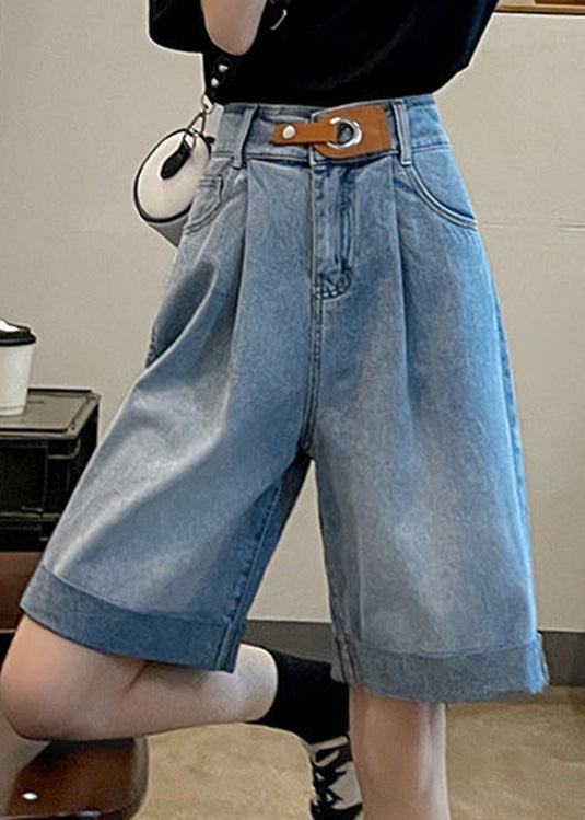 Plus Size Blue Pockets Patchwork Sashes Shorts Summer LY5246 - fabuloryshop