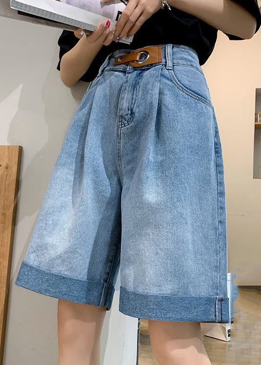 Plus Size Blue Pockets Patchwork Sashes Shorts Summer LY5246 - fabuloryshop