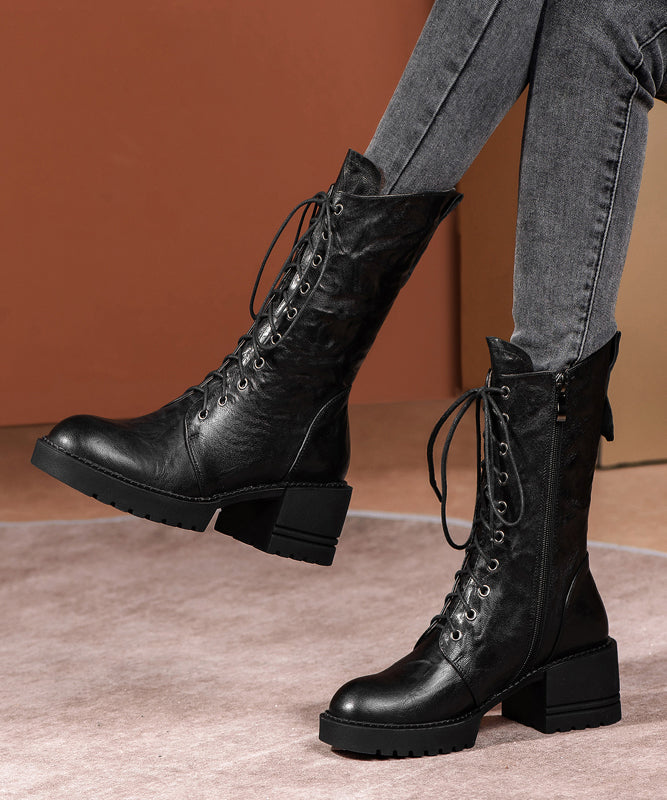 Plus Size Brown Boots Cross Strap Splicing Chunky Ada Fashion