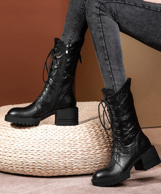 Plus Size Brown Boots Cross Strap Splicing Chunky Ada Fashion