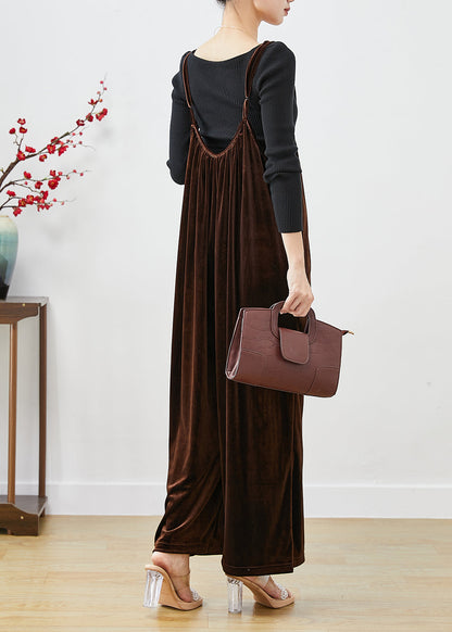 Plus Size Brown Oversized Silk Velour Wide Leg Strap Pants Fall Ada Fashion