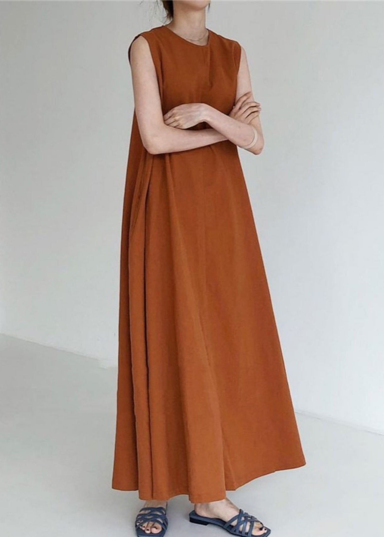 Plus Size Brown Red O-Neck Maxi Dresses Summer LY2608