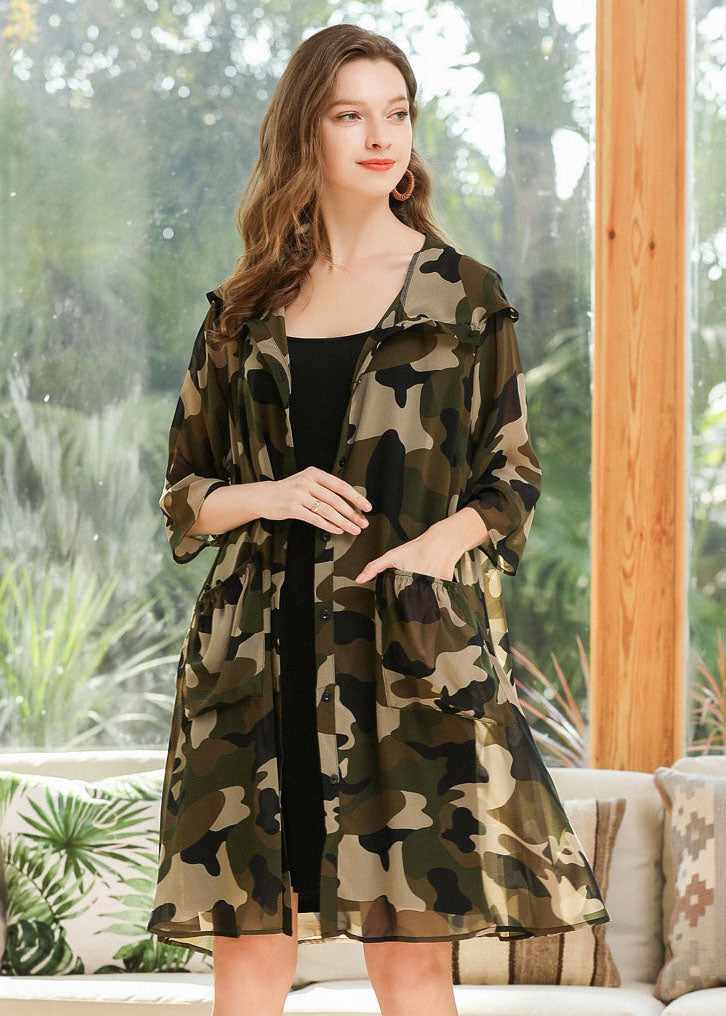 Plus Size Camouflage Hooded Print Chiffon Cardigan Summer LY0252 - fabuloryshop