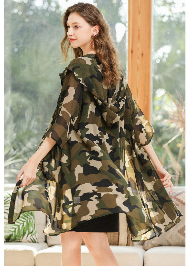 Plus Size Camouflage Hooded Print Chiffon Cardigan Summer LY0252 - fabuloryshop