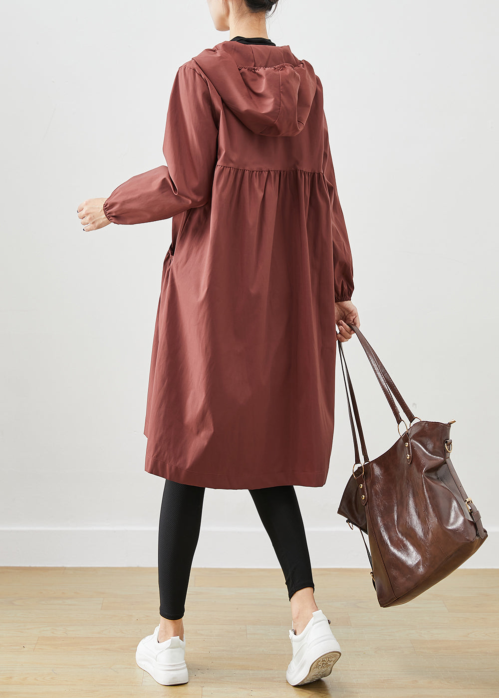 Plus Size Chocolate Hooded Pockets Cotton Coats Fall Ada Fashion