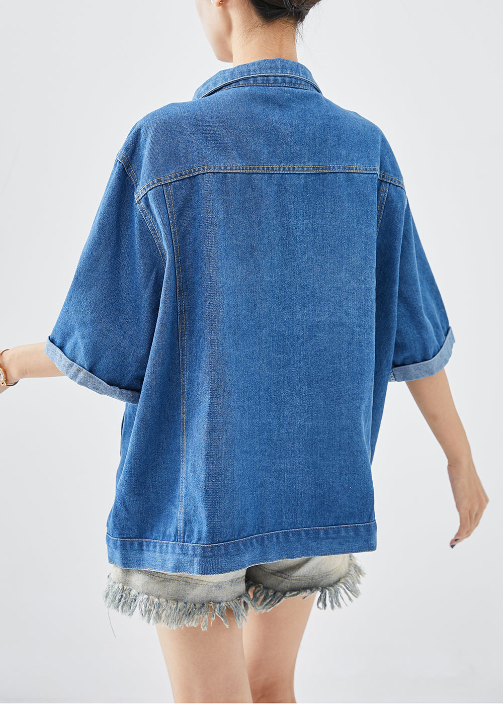 Plus Size Denim Blue Oversized Cotton Coats Half Sleeve Ada Fashion