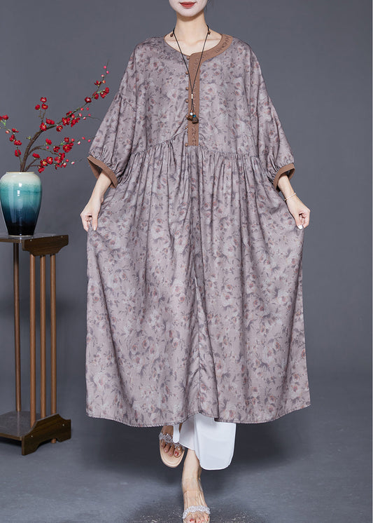Plus Size Embroideried Print Wrinkled Linen Robe Dresses Summer Ada Fashion