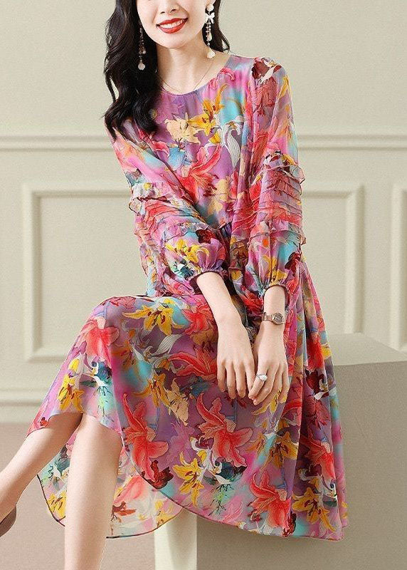 Plus Size Floral O Neck Wrinkled Patchwork Chiffon Long Dress Summer LY6970 Ada Fashion