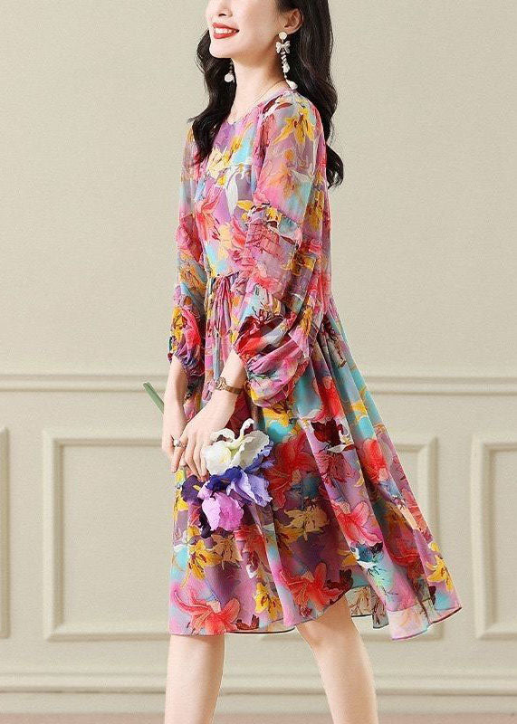 Plus Size Floral O Neck Wrinkled Patchwork Chiffon Long Dress Summer LY6970 Ada Fashion
