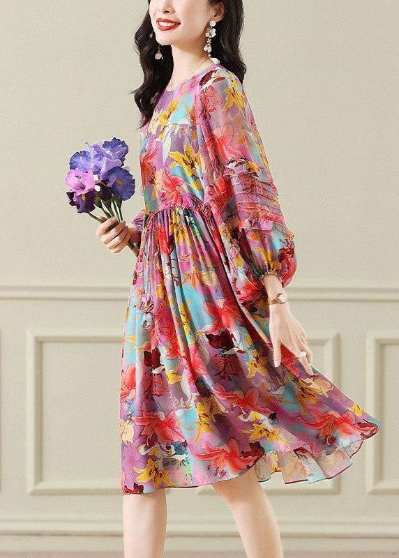 Plus Size Floral O Neck Wrinkled Patchwork Chiffon Long Dress Summer LY6970 Ada Fashion
