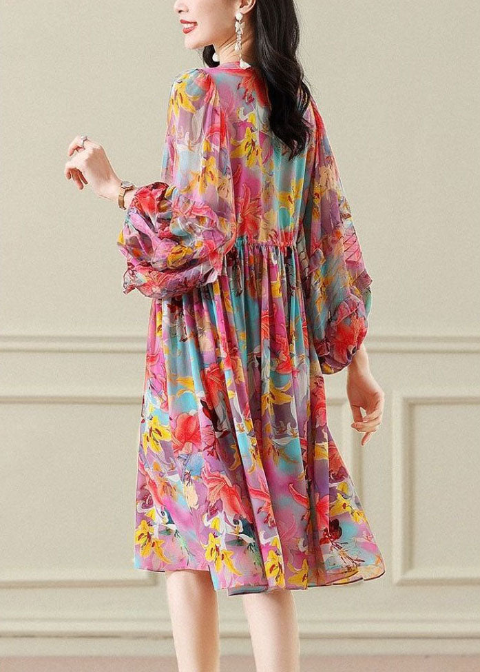 Plus Size Floral O Neck Wrinkled Patchwork Chiffon Long Dress Summer TP1028