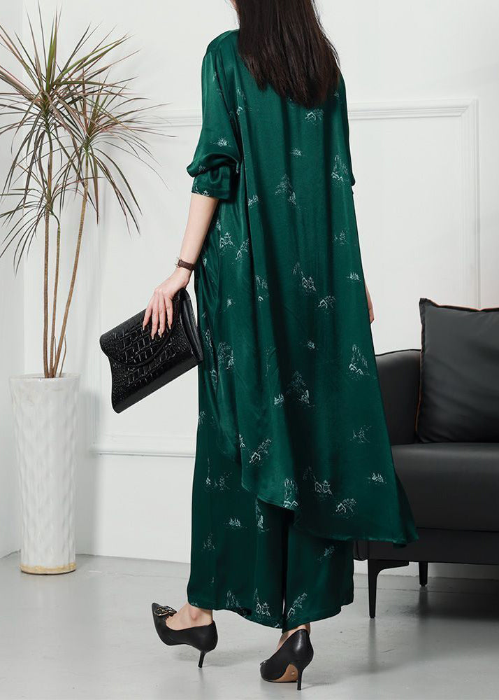 Plus Size Green Asymmetrical Side Open Silk Women Sets 2 Pieces Spring LY3769 - fabuloryshop