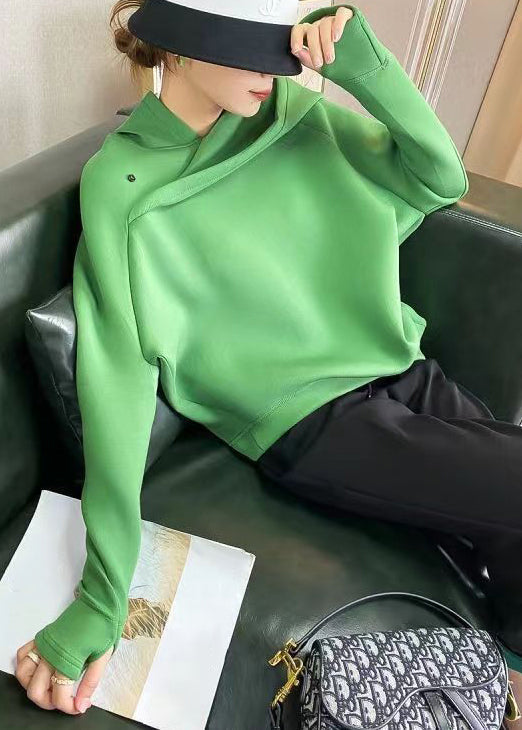 Plus Size Green Hooded Asymmetrical Design Patchwork Cotton Sweatshirts Fall Ada Fashion