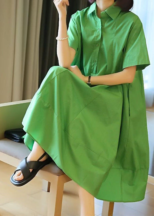 Plus Size Green Oversized Patchwork Exra Large Hem Cotton Shirt Dresses Summer LY1458 - fabuloryshop