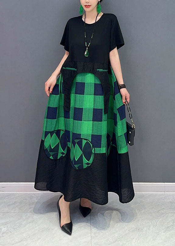 Plus Size Green Plaid Patchwork Exra Large Hem A Line Dresses Summer LY1568 - fabuloryshop
