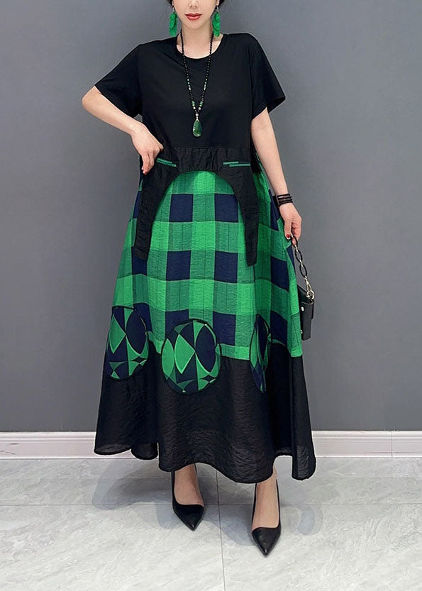 Plus Size Green Plaid Patchwork Exra Large Hem A Line Dresses Summer LY1568 - fabuloryshop