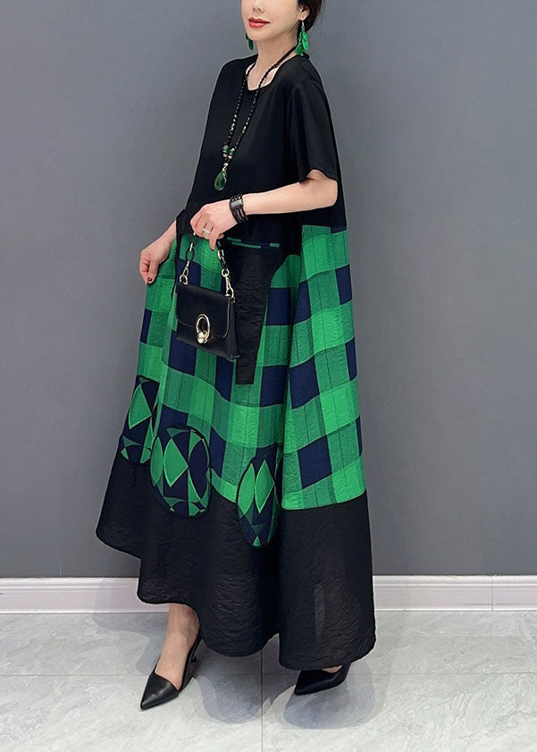 Plus Size Green Plaid Patchwork Exra Large Hem A Line Dresses Summer LY1568 - fabuloryshop