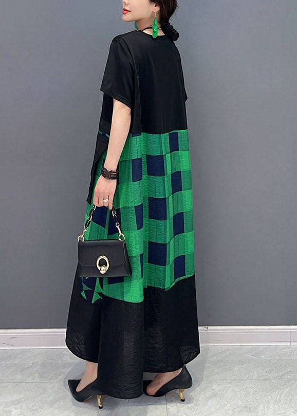 Plus Size Green Plaid Patchwork Exra Large Hem A Line Dresses Summer LY1568 - fabuloryshop