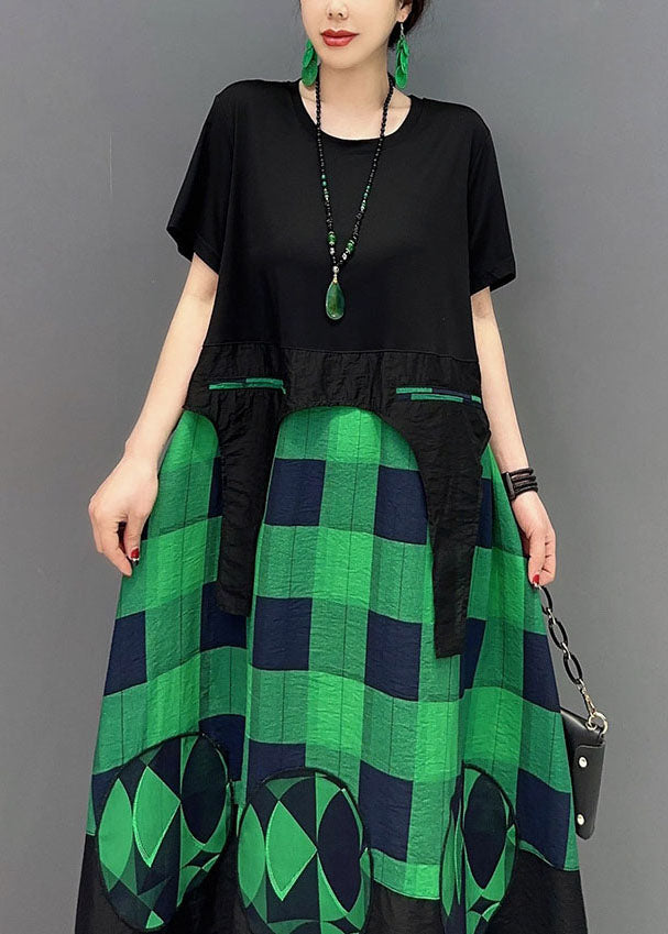 Plus Size Green Plaid Patchwork Exra Large Hem A Line Dresses Summer LY1568 - fabuloryshop