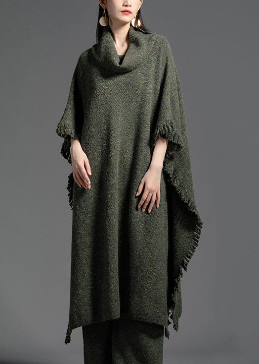 Plus Size Green Turtle Neck Side Open Wool Knit Dress Winter LY0021 - fabuloryshop