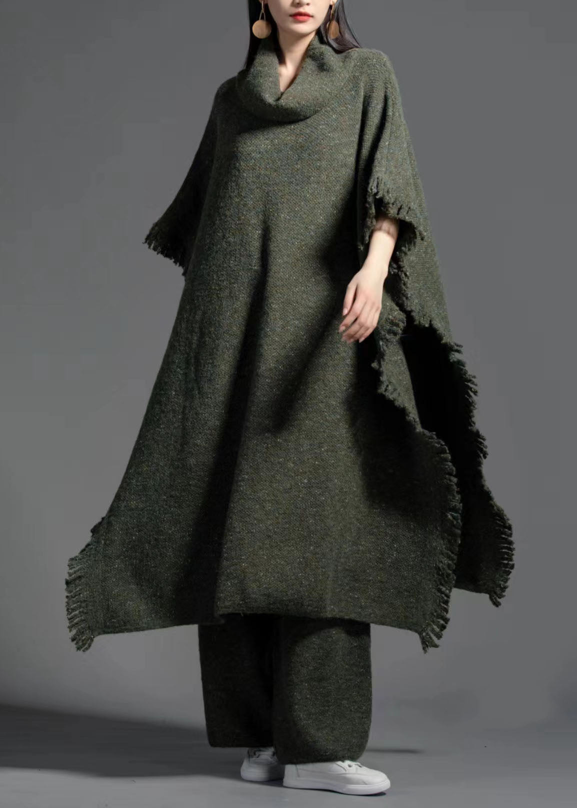 Plus Size Green Turtle Neck Side Open Wool Knit Dress Winter LY0021 - fabuloryshop