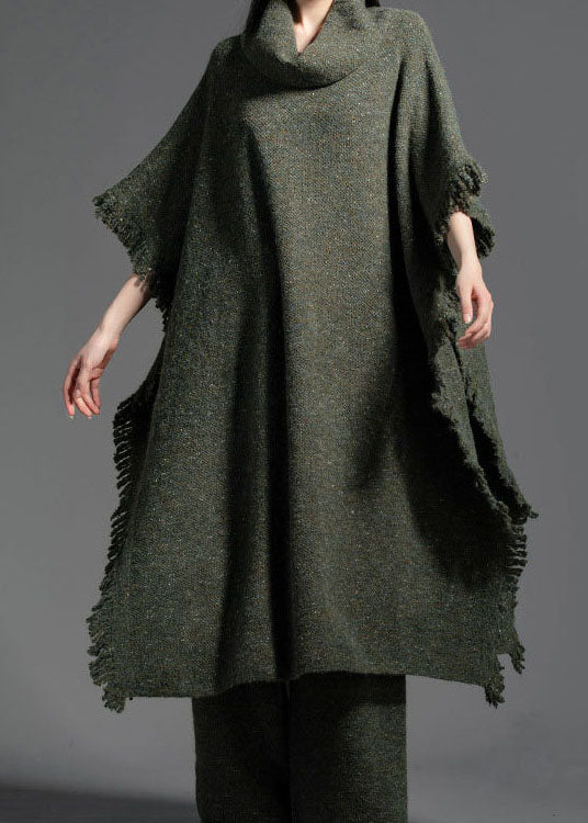 Plus Size Green Turtle Neck Side Open Wool Knit Dress Winter LY0021 - fabuloryshop