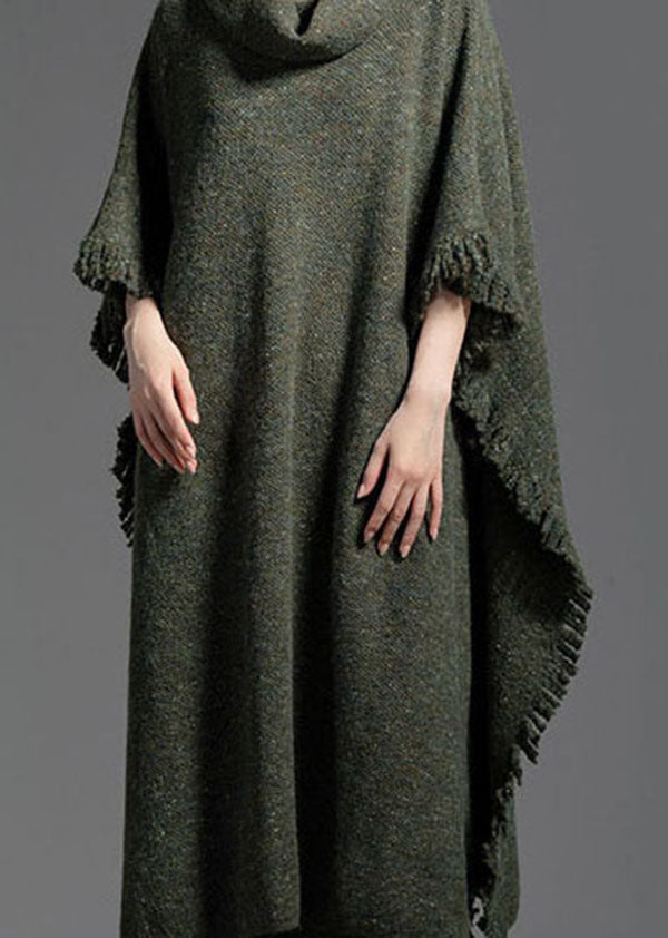 Plus Size Green Turtle Neck Side Open Wool Knit Dress Winter LY0021 - fabuloryshop